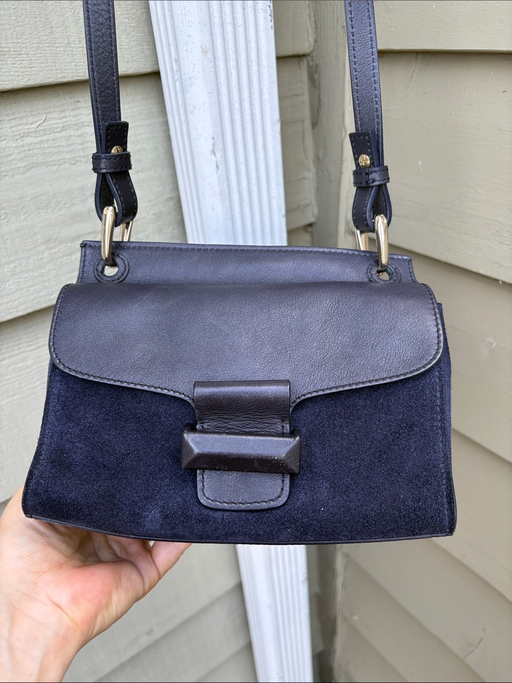 NWOT Massimo Dutti Spain genuine leather and suarez navy Crossbody Shoulder Bag